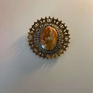 Vintage Gold and Turquoise Brooch